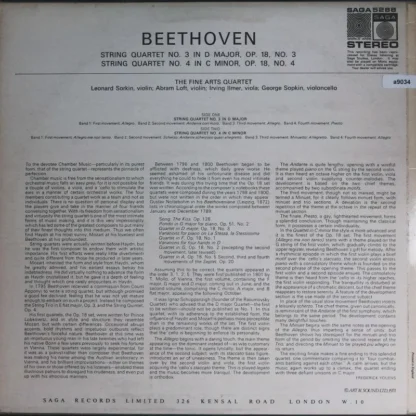 The Fine Arts Quartet: Beethoven String Quartet No. 3 In D Major, Op. 18, No. 3 String Quartet No. 4 In C Minor, Op. 18, No. 4 – Bild 2