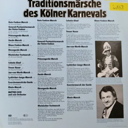 Matthes Dick Und Sein Orchester: Traditionsmärsche Des Kölner Karnevals – Bild 2